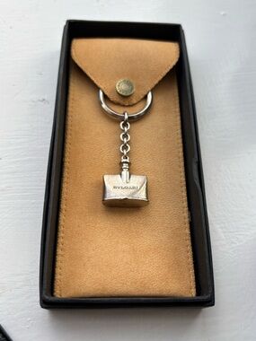 Bulgari Silver Keychain with Tan Leather Holder